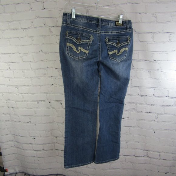 Earl Jean Blue Denim Embroidered Jeans Women's Size 28 x 27 Pre-Owned - Picture 6 of 14